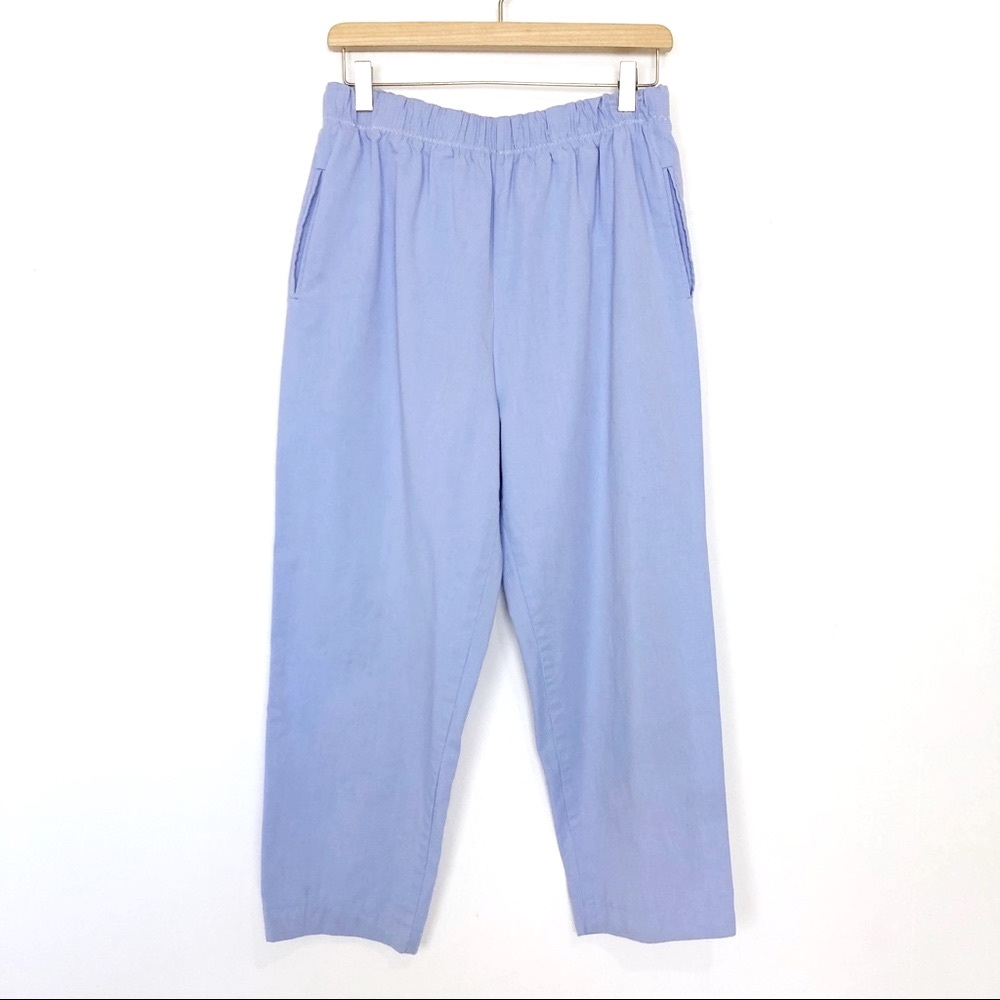 vintage | high waisted elastic ankle trousers blue